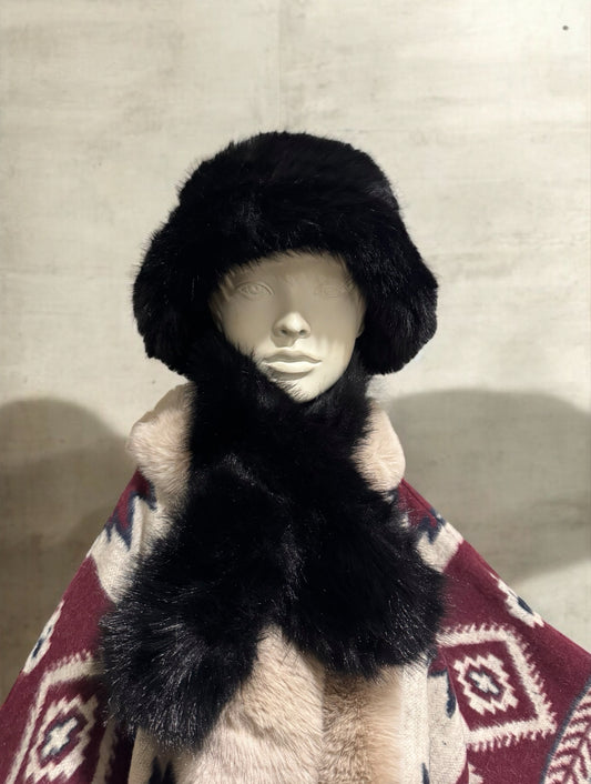 Black Fur Hat and scarf set