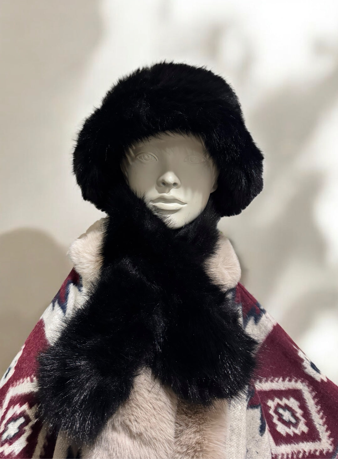 Black Fur Hat and scarf set