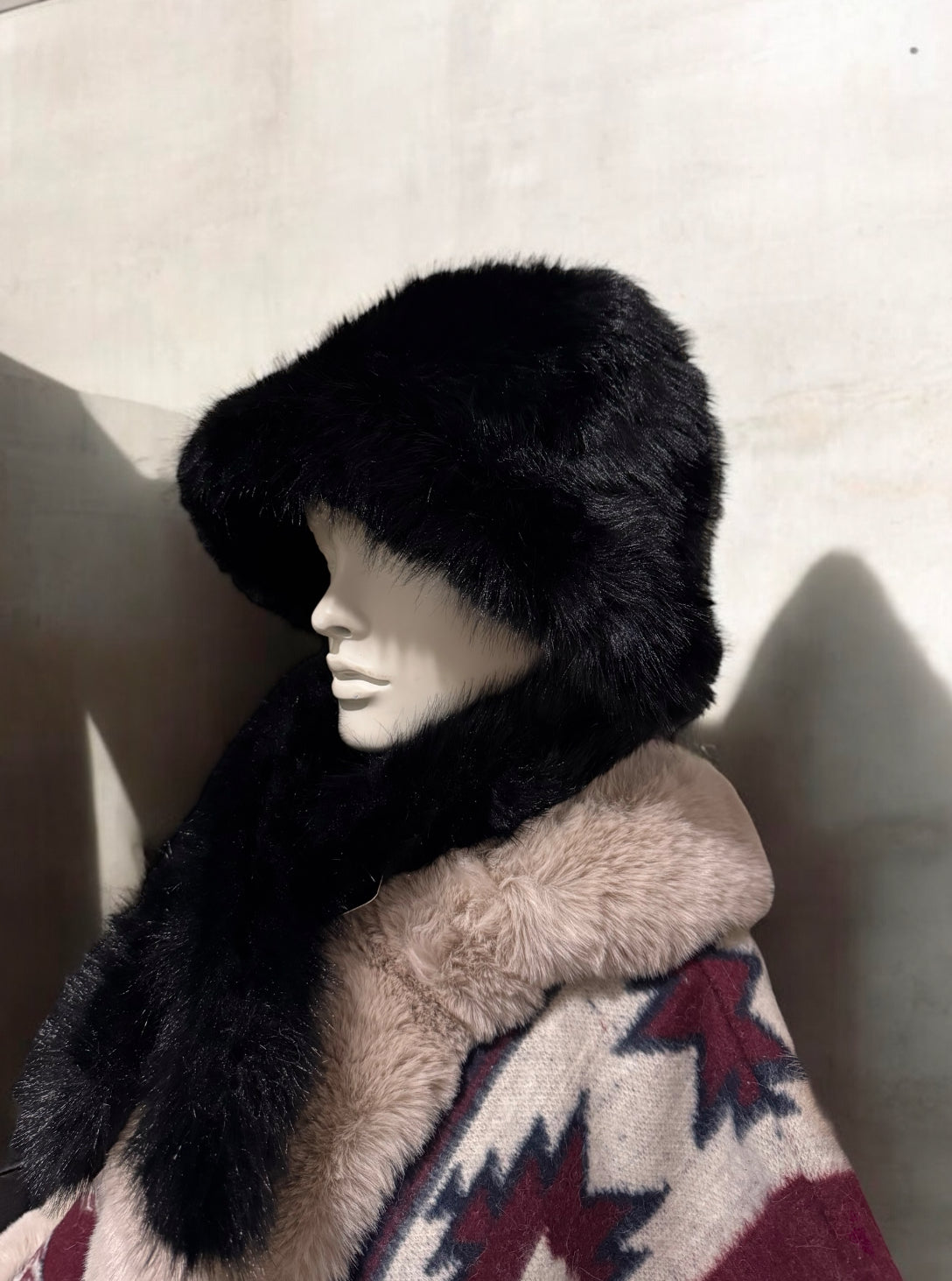 Black Fur Hat and scarf set